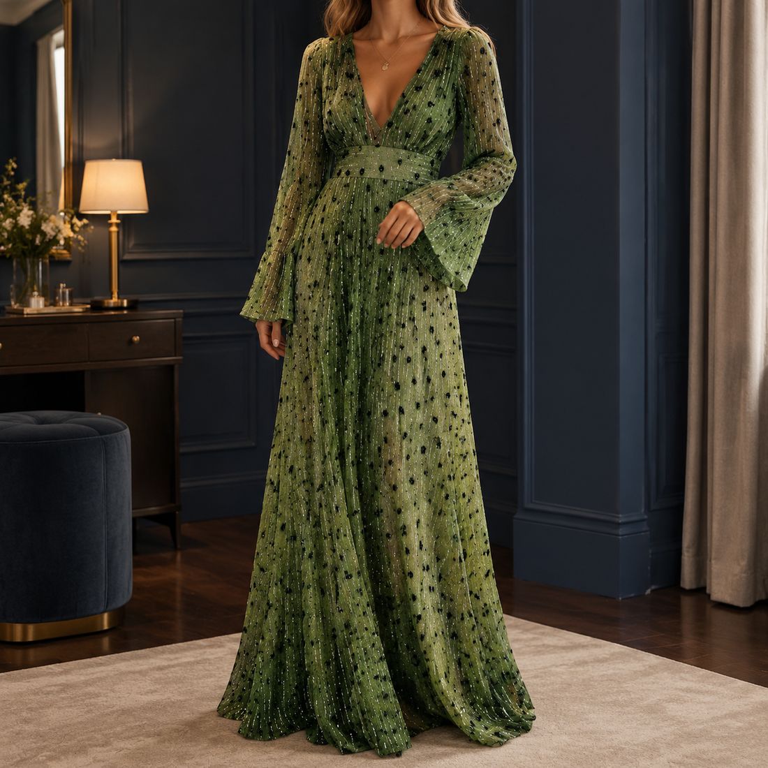 Rosalie-Faye Shimmer Maxi Dress - Green