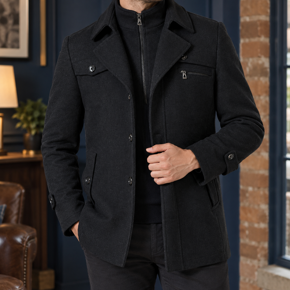 Rory Layered Collar Coat - Black