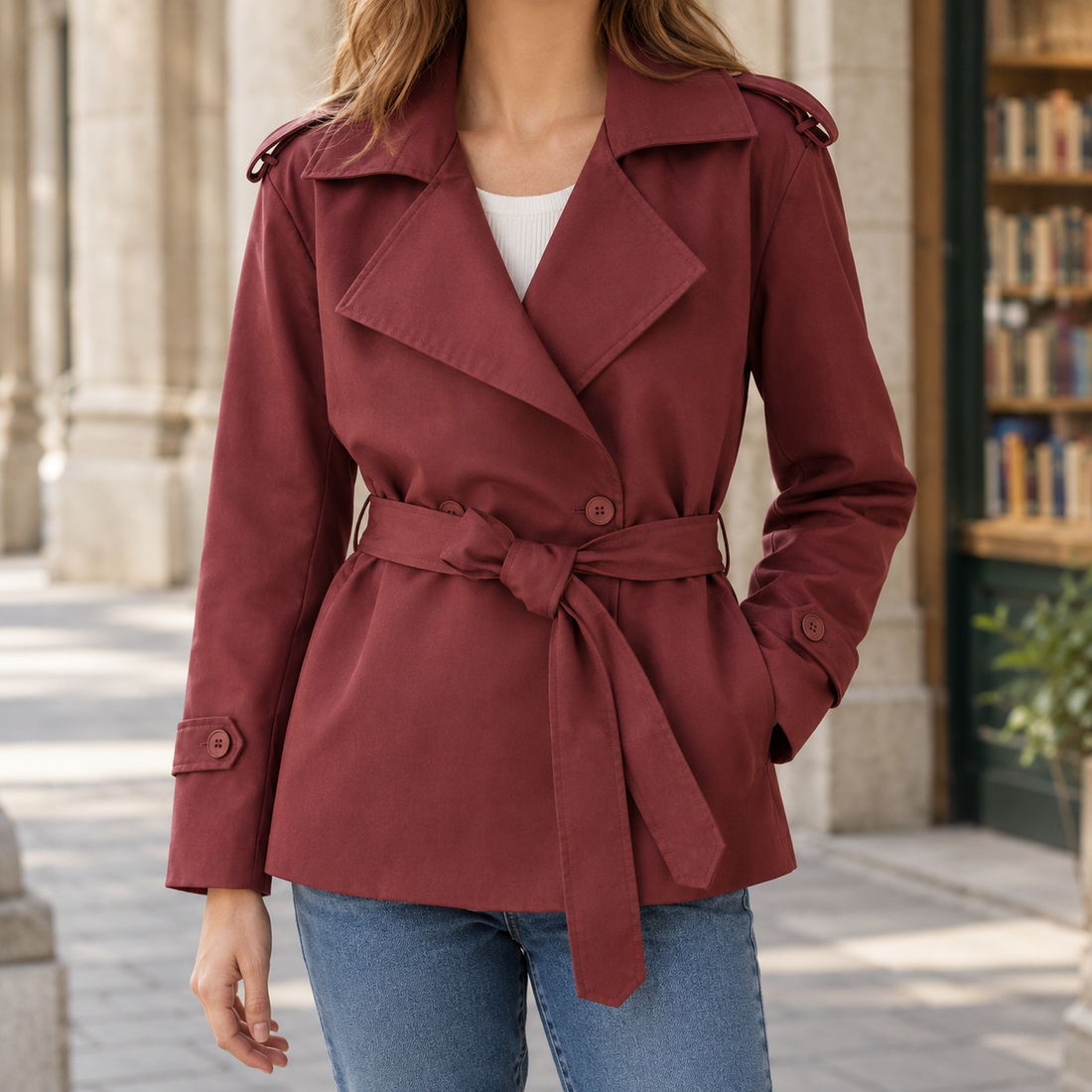 Magdalena Belted Trench Jacket - Red