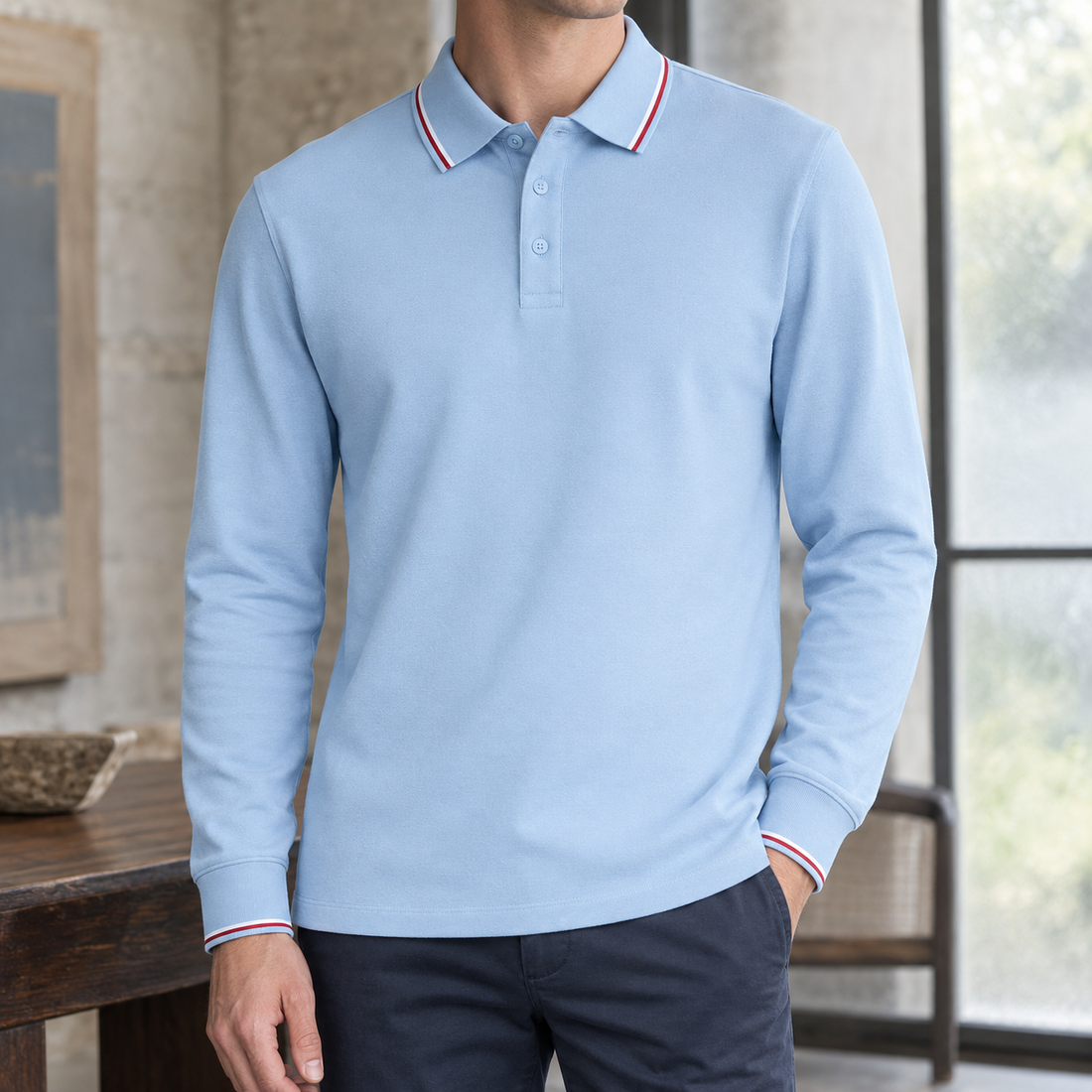 Amaury Tipped Polo - Light Blue
