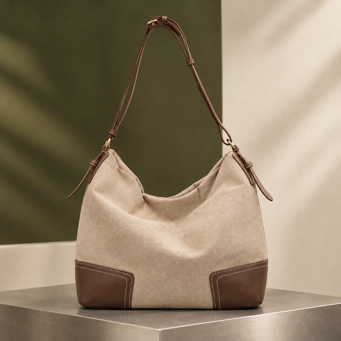 Cortona-Volo Suede Hobo Bag - Khaki