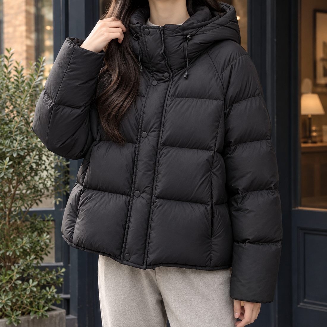 Demelza Hooded Puffer Jacket - Black