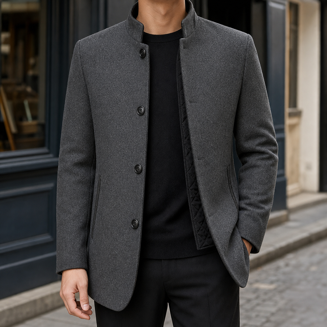 Hendrik Stand Collar Jacket - Dark Gray