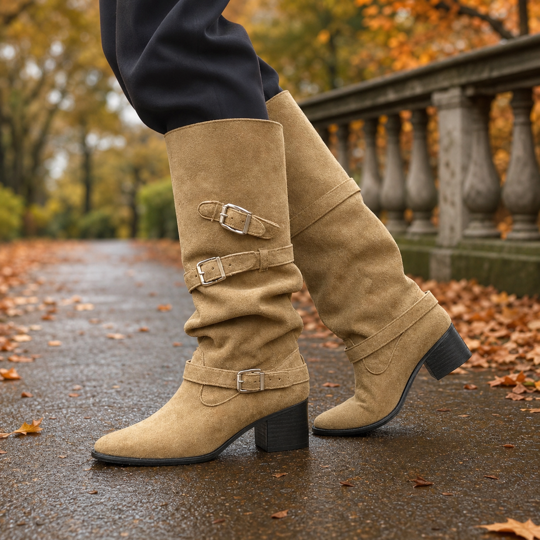 Rizzi-Garda Buckle Knee Boots - Khaki