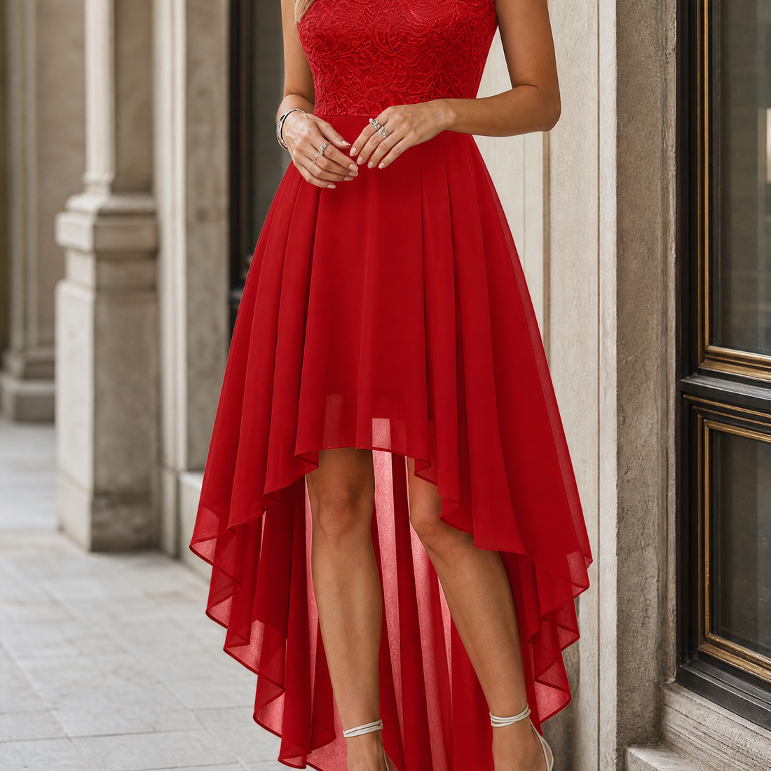 Winona-Pearl High Low Dress - Red
