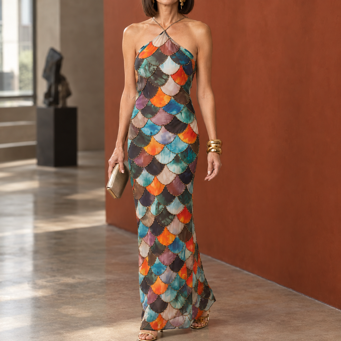 Zinnia-Mae Halter Maxi Dress - Geometric