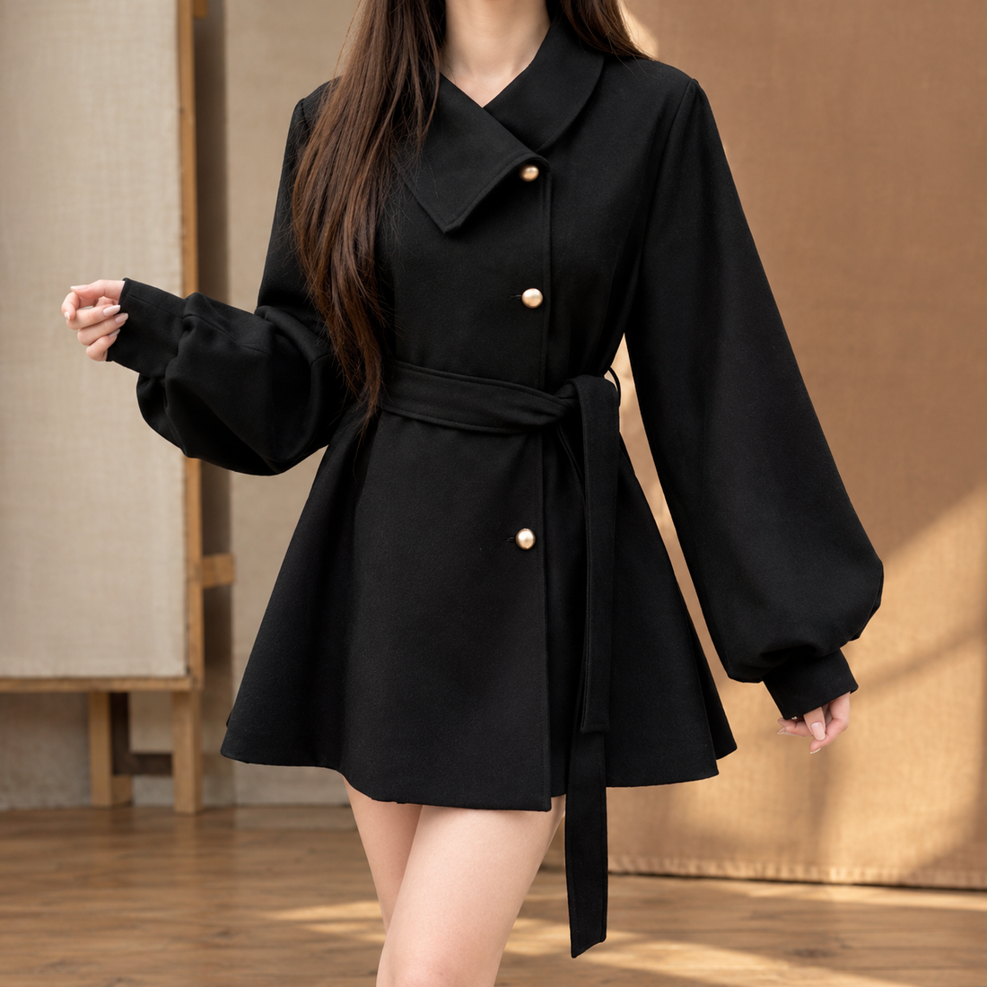 Leila-Eve Belted Coat - Black