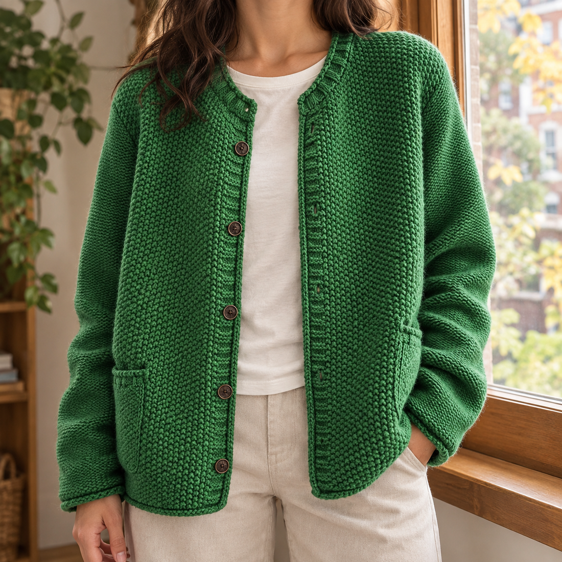 Clara-Kate Round Neck Cardigan - Green