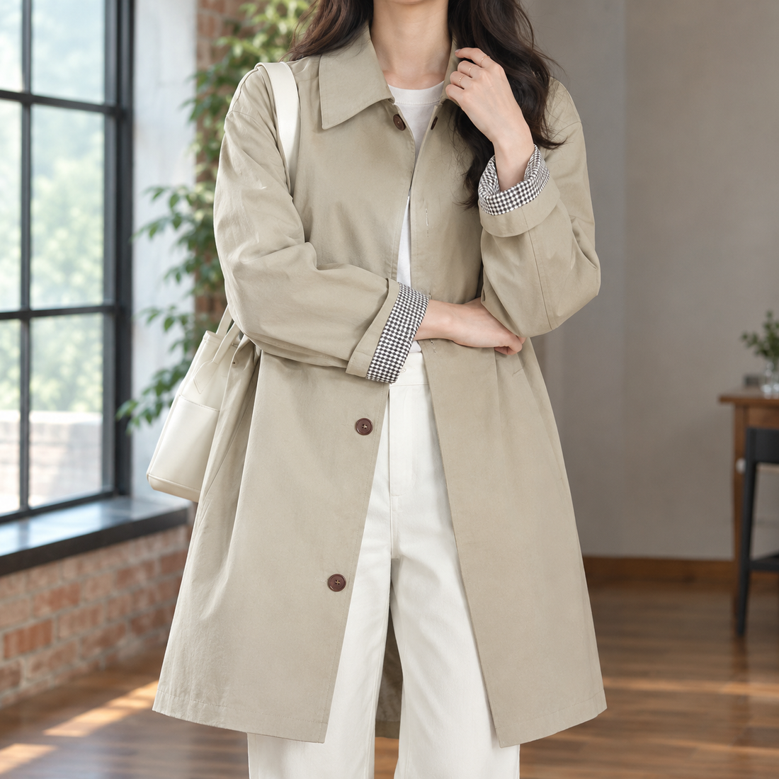 Jocasta Gingham Cuff Jacket - Khaki