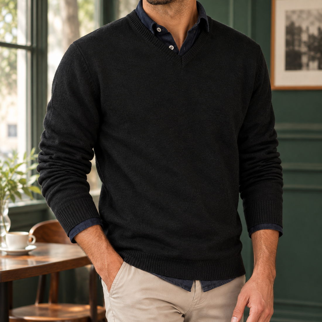 Henry-Grey V Neck Sweater - Black