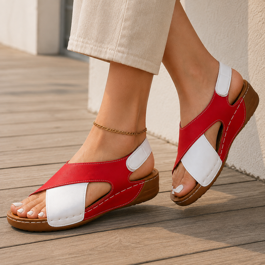 Torino Wedge Sandals - Red