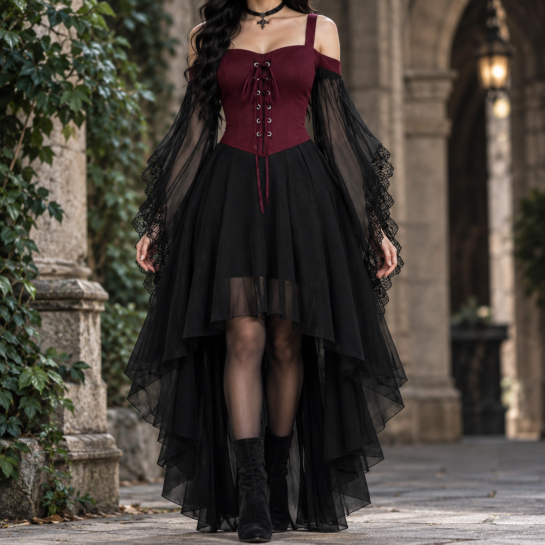 Tatiana-Belle High Low Dress - Burgundy Black
