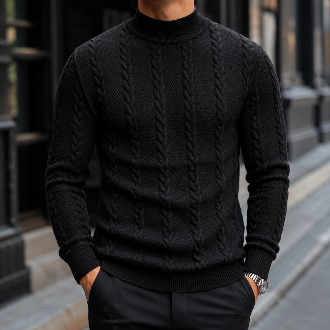 Tobias Cable Knit Sweater - Black