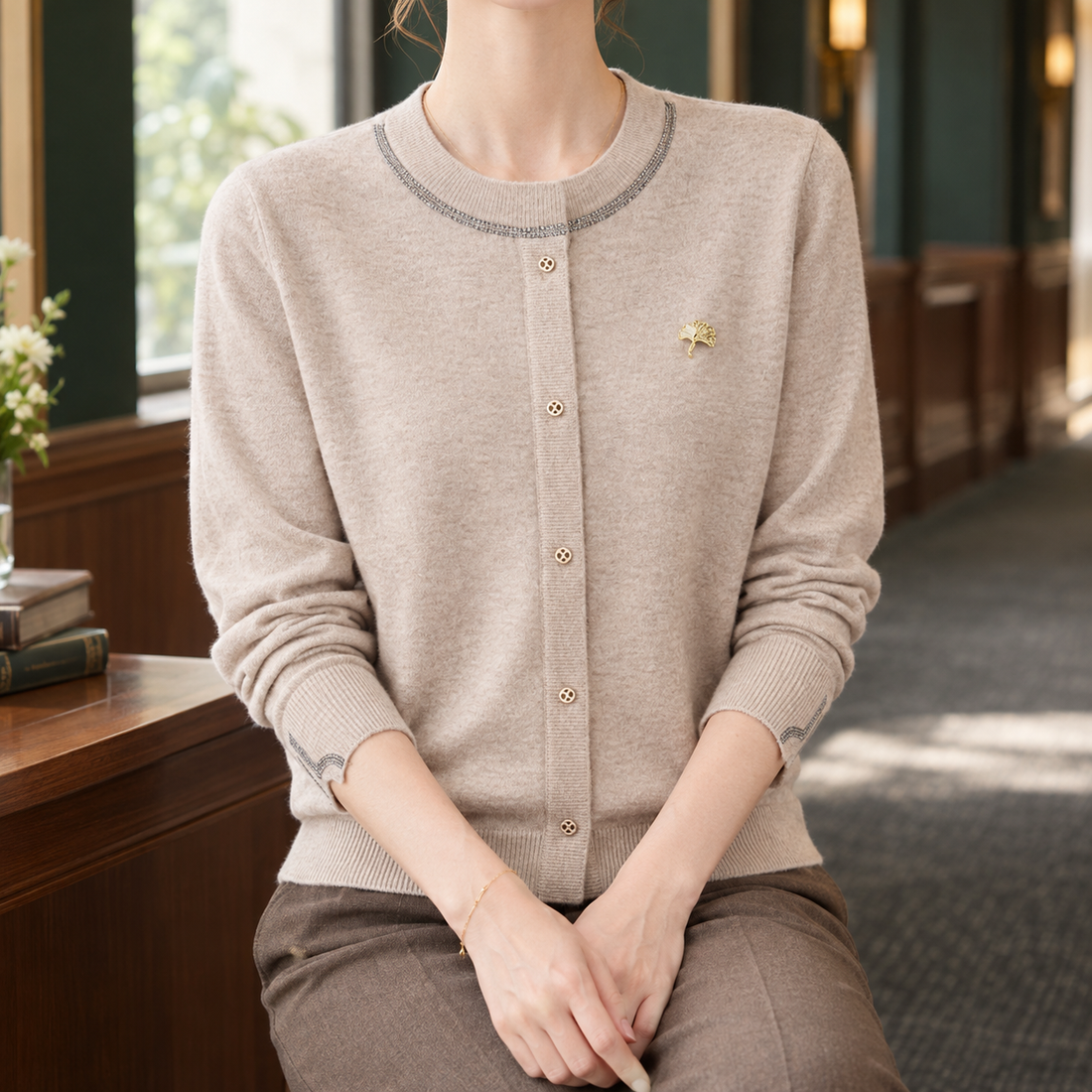 Gwendolyn Button Front Cardigan - Beige
