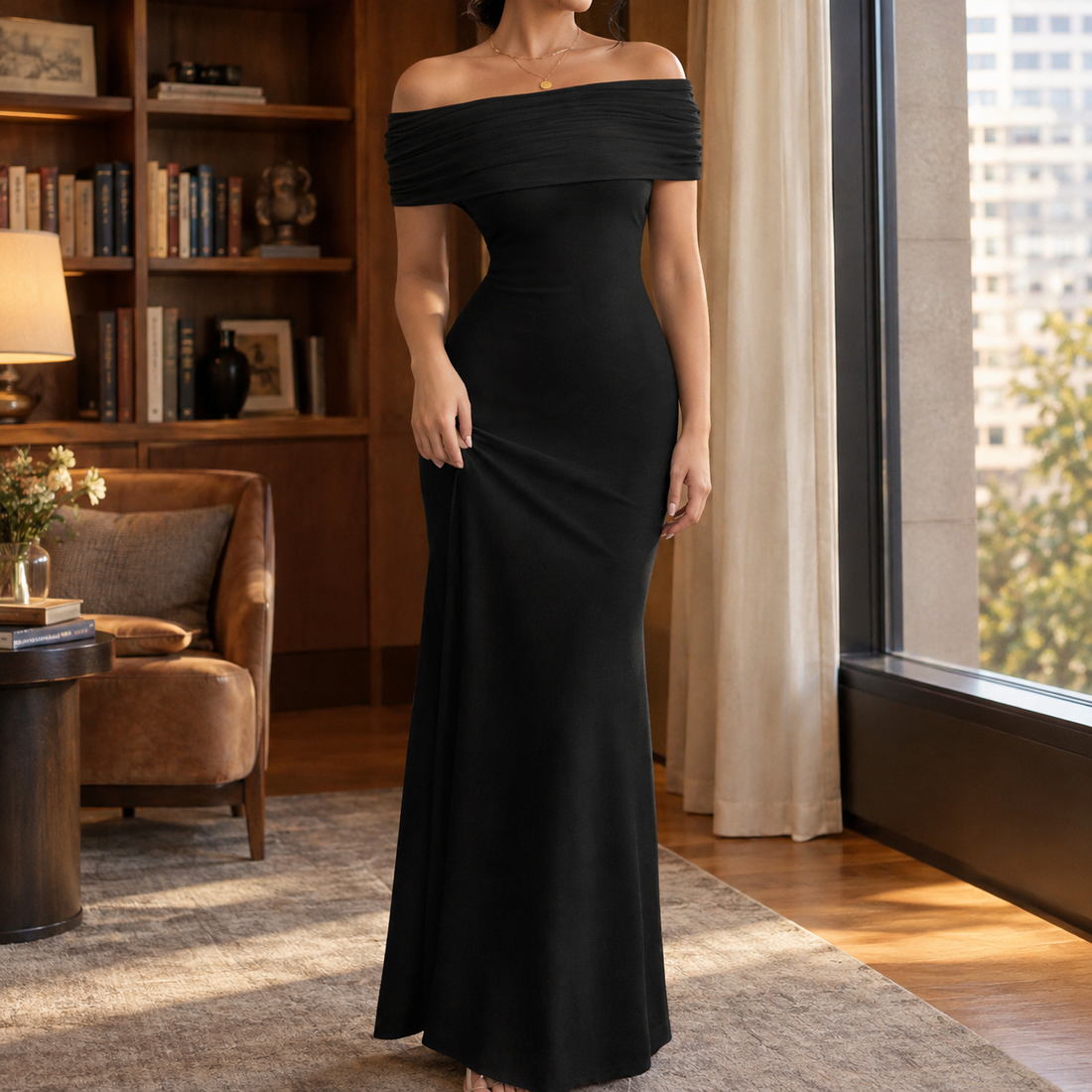 Dorothea Off Shoulder Dress - Black