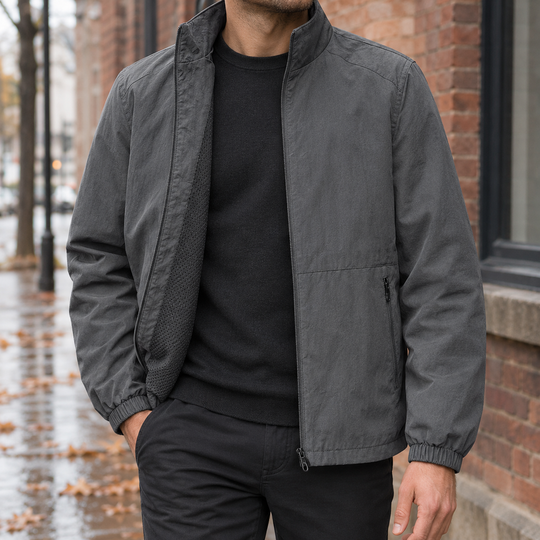 Eldric-Lane Stand Collar Jacket - Dark Gray