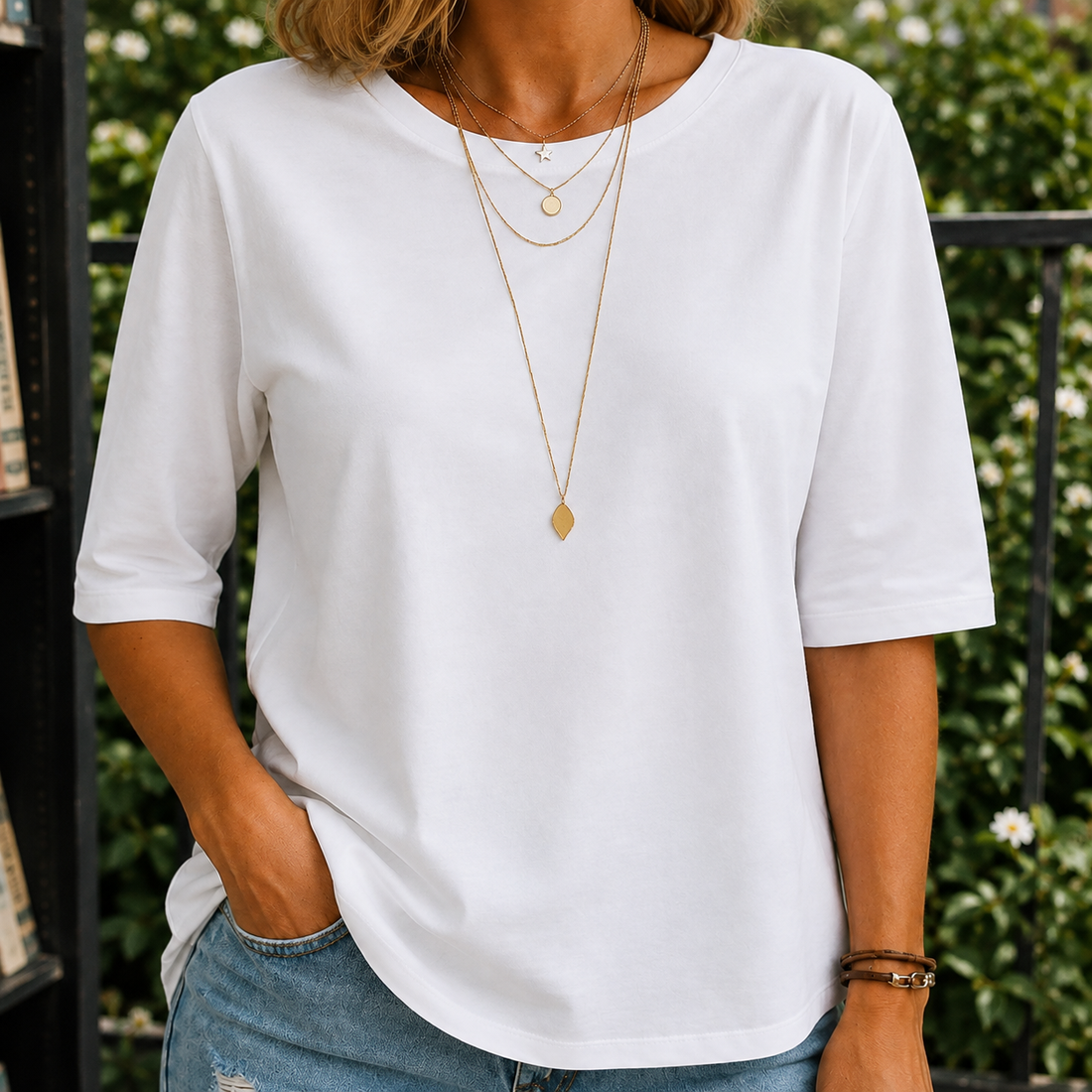 Meredith Half-Sleeve Tee - White