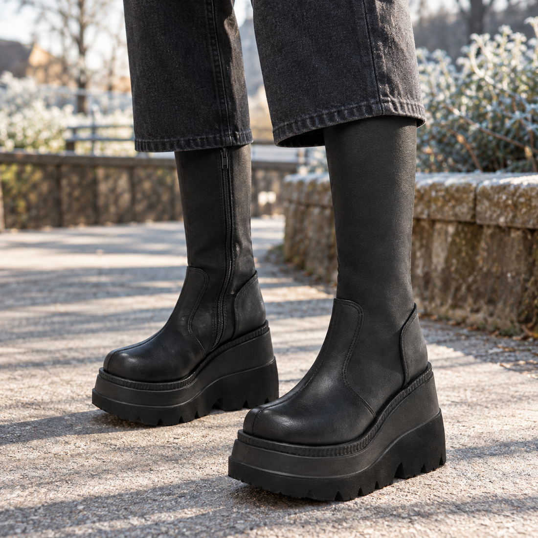Gargano-Milano Platform Knee High Boots - Black