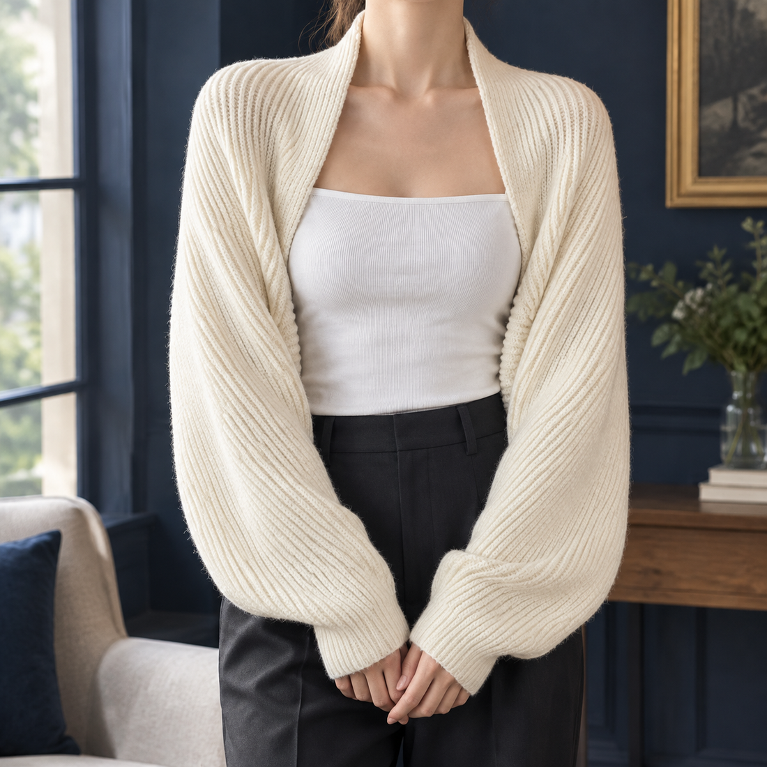 Noemie Ribbed Shrug Sweater - Off White