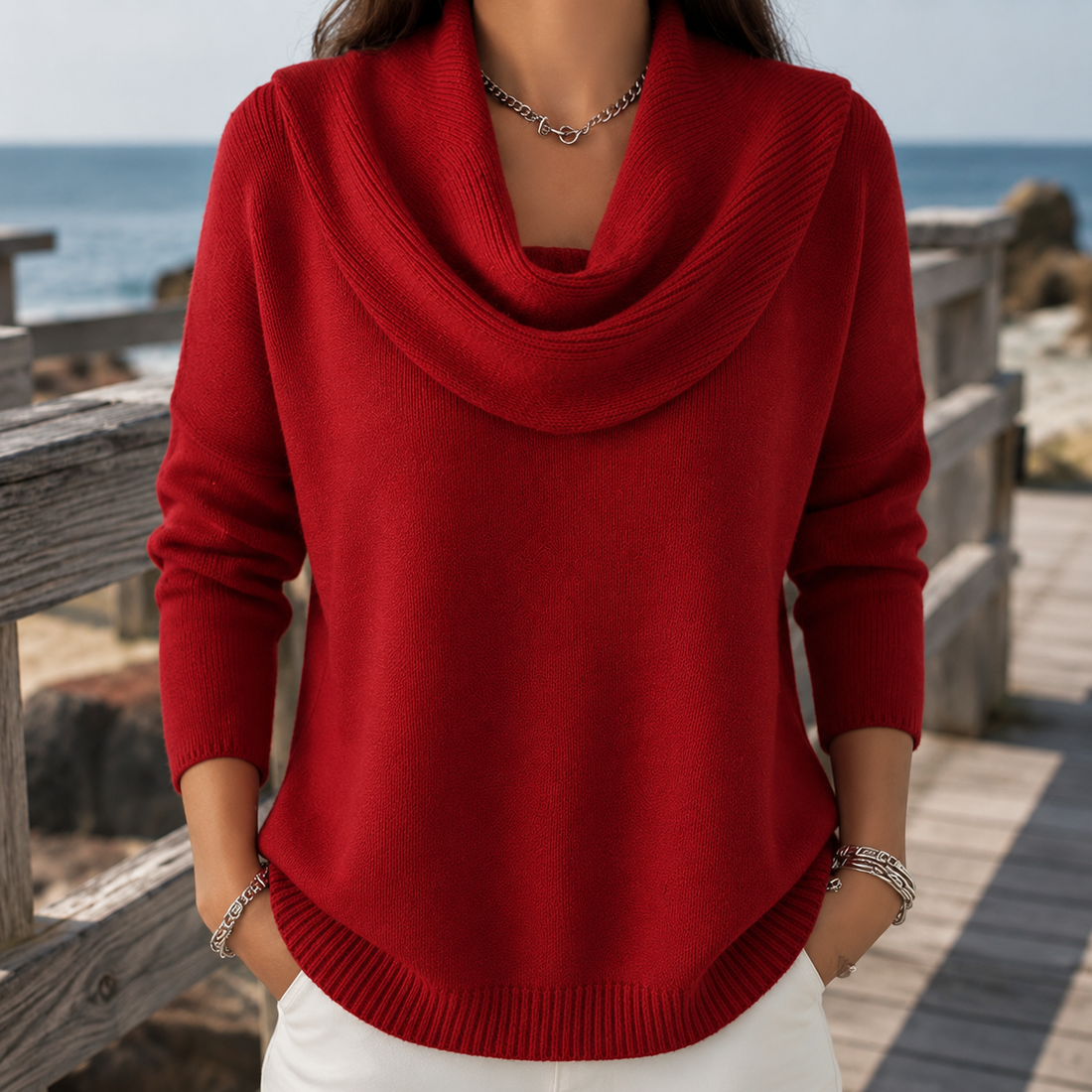 Zinnia Cowl Neck Sweater - Red