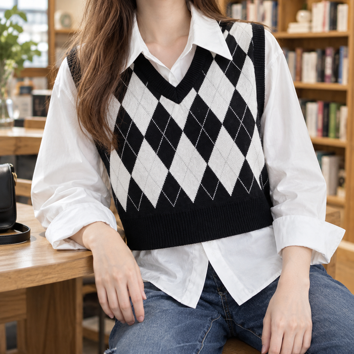 Allegra Argyle Knit Vest