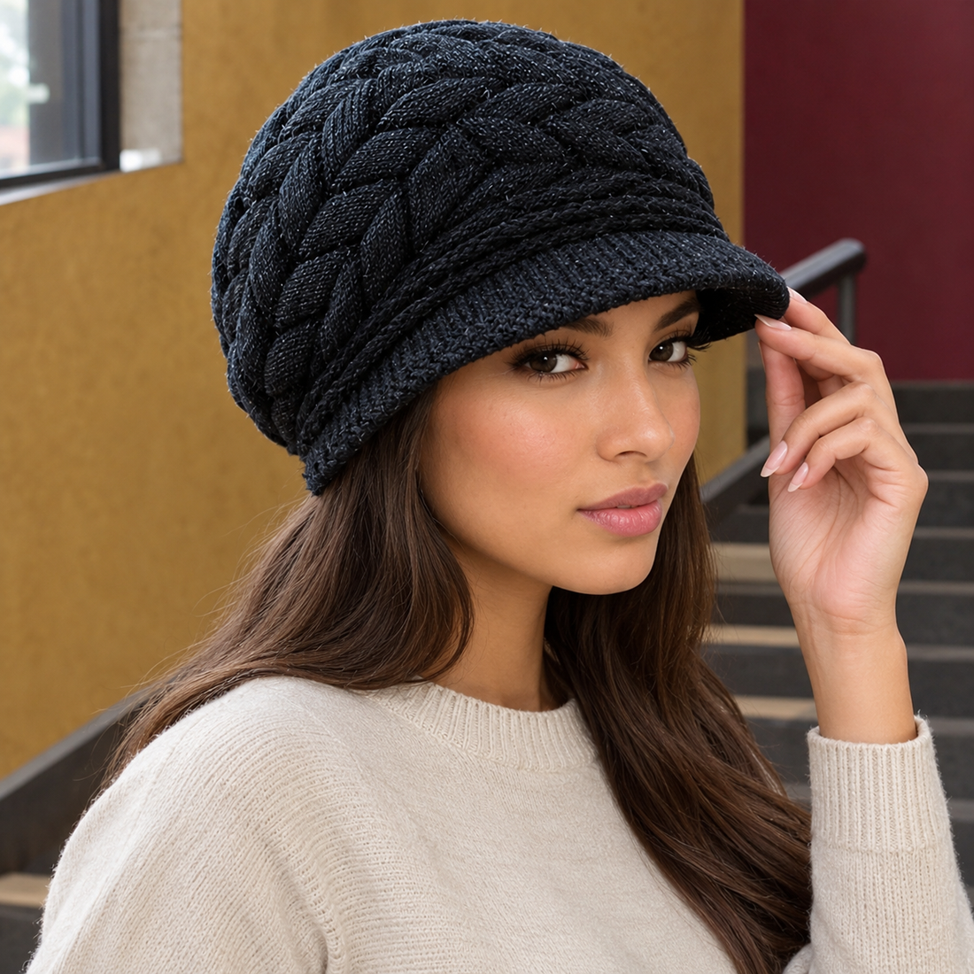 Allington Cable Knit Cap - Black 2