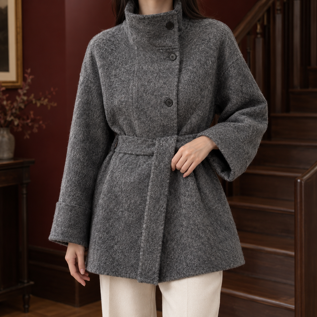 Gabrielle Belted Wool Coat - Snowflake Gray