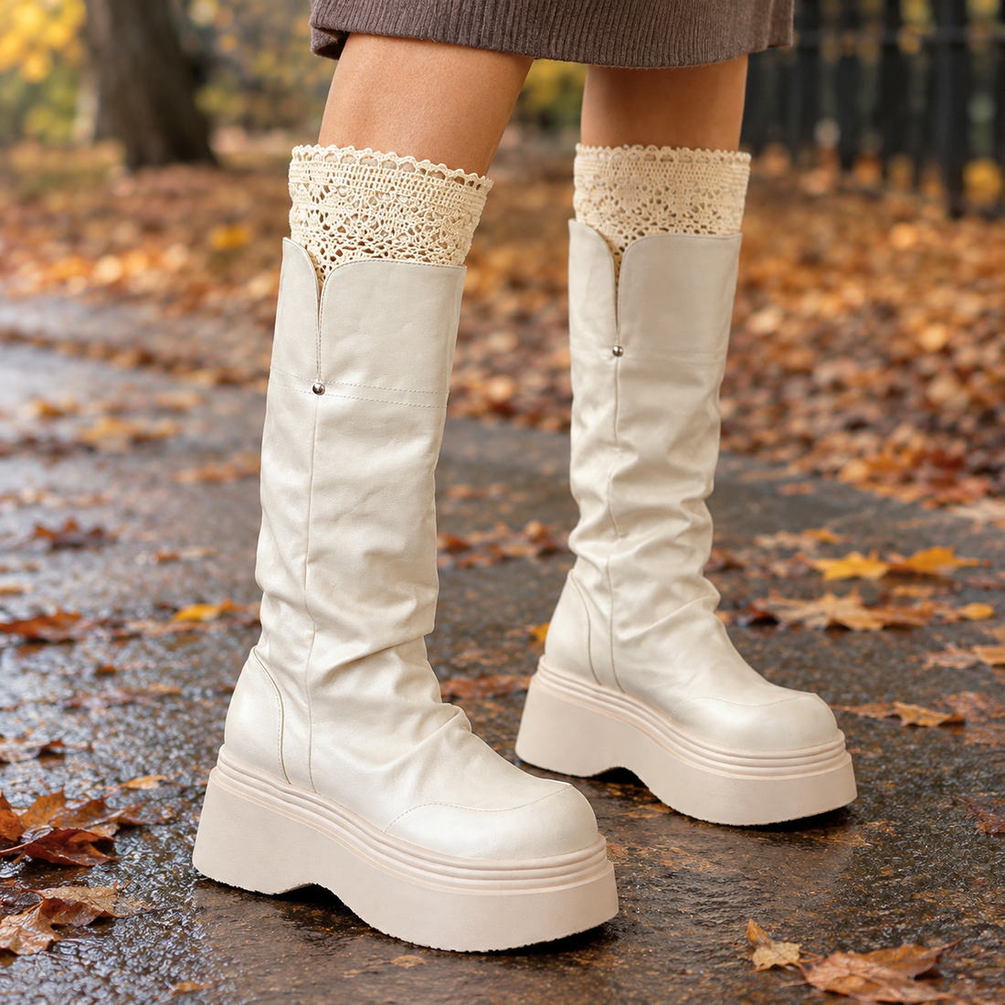 Spinelli-Roma Lace Cuff Boots - Beige