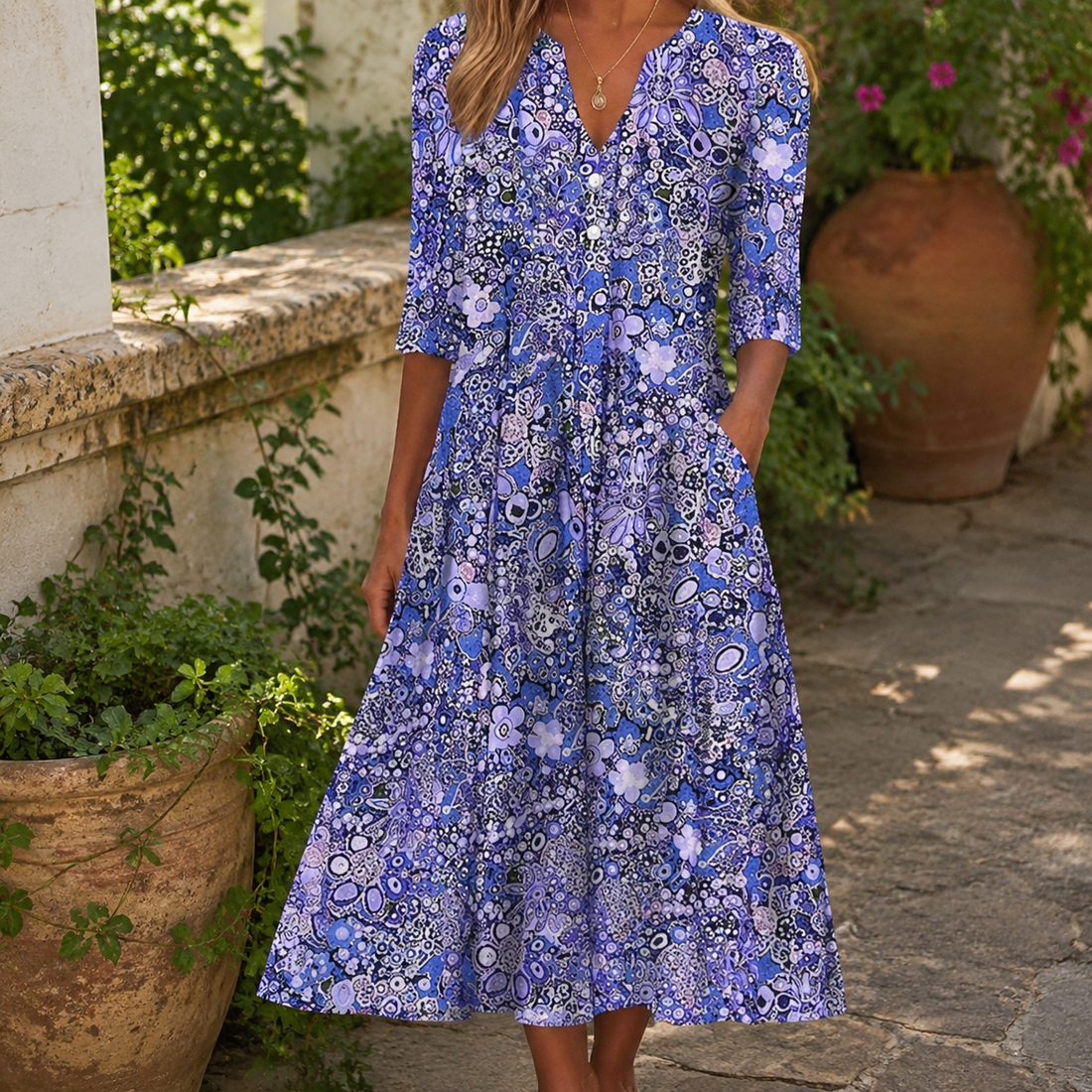 Rhea Floral Maxi Dress - Blue