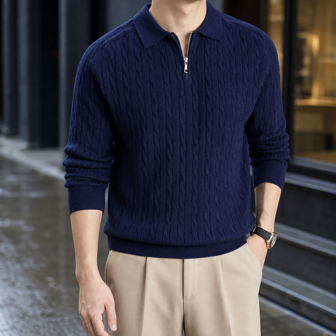 Ralph Cable Knit Sweater - Dark Blue