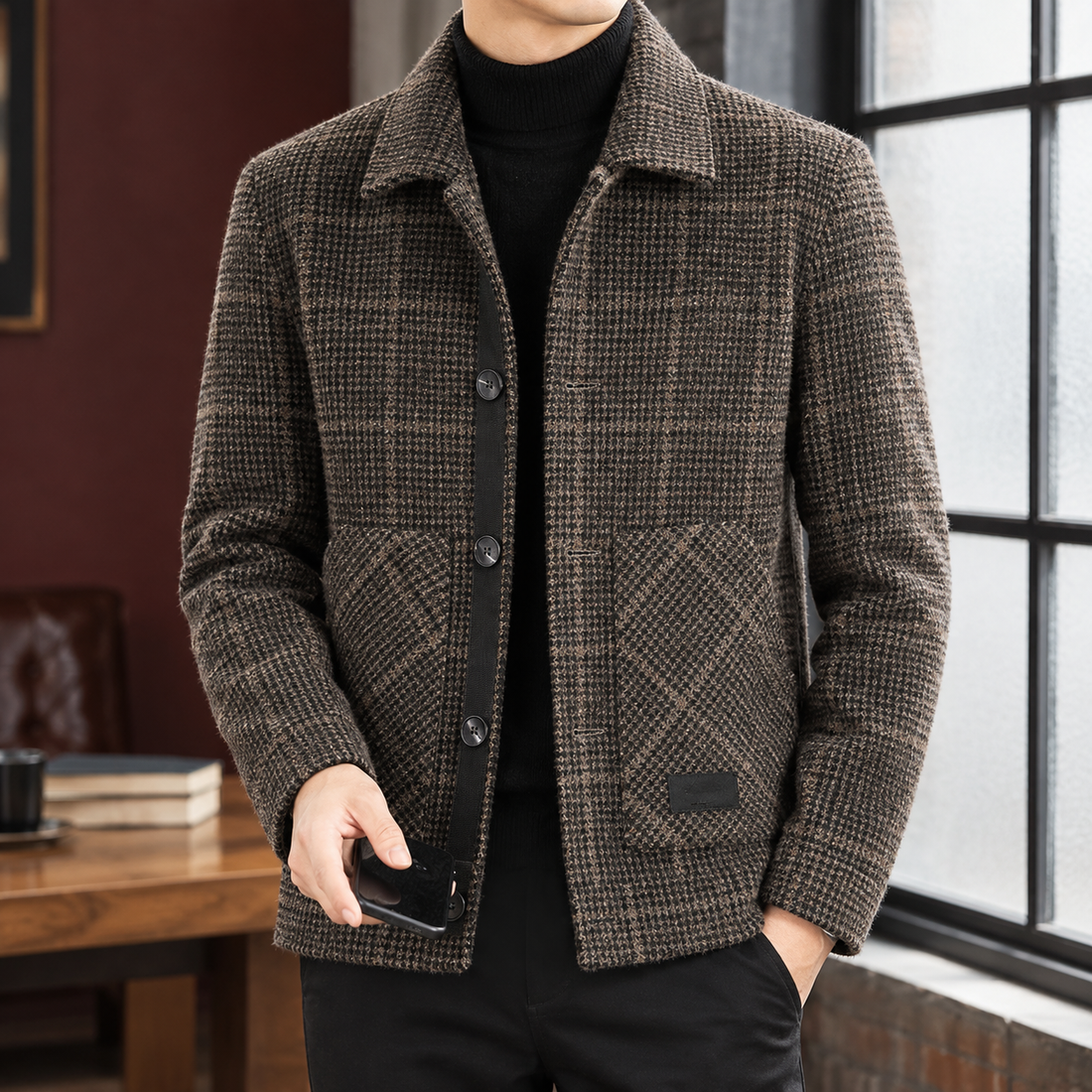 Finnian-Dean Plaid Jacket - Brown