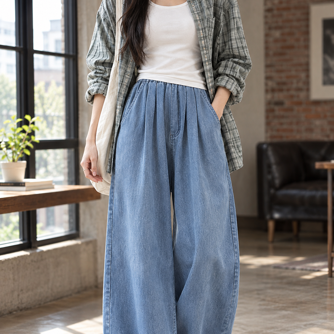 Joelle-Jane Wide-Leg Overshirt - Retro Blue