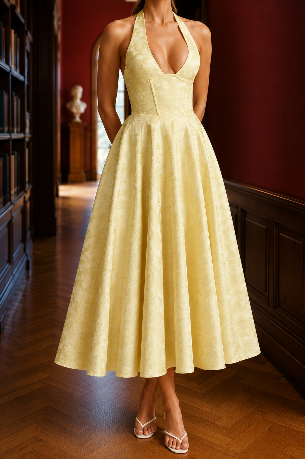 Ingrid Halterneck Midi Dress - Yellow