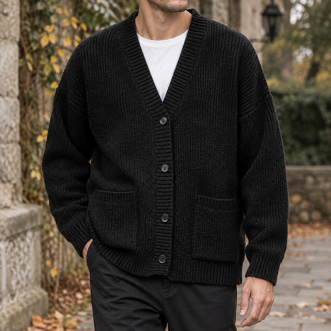 Arnaud-Reid Textured Knit Cardigan - Black