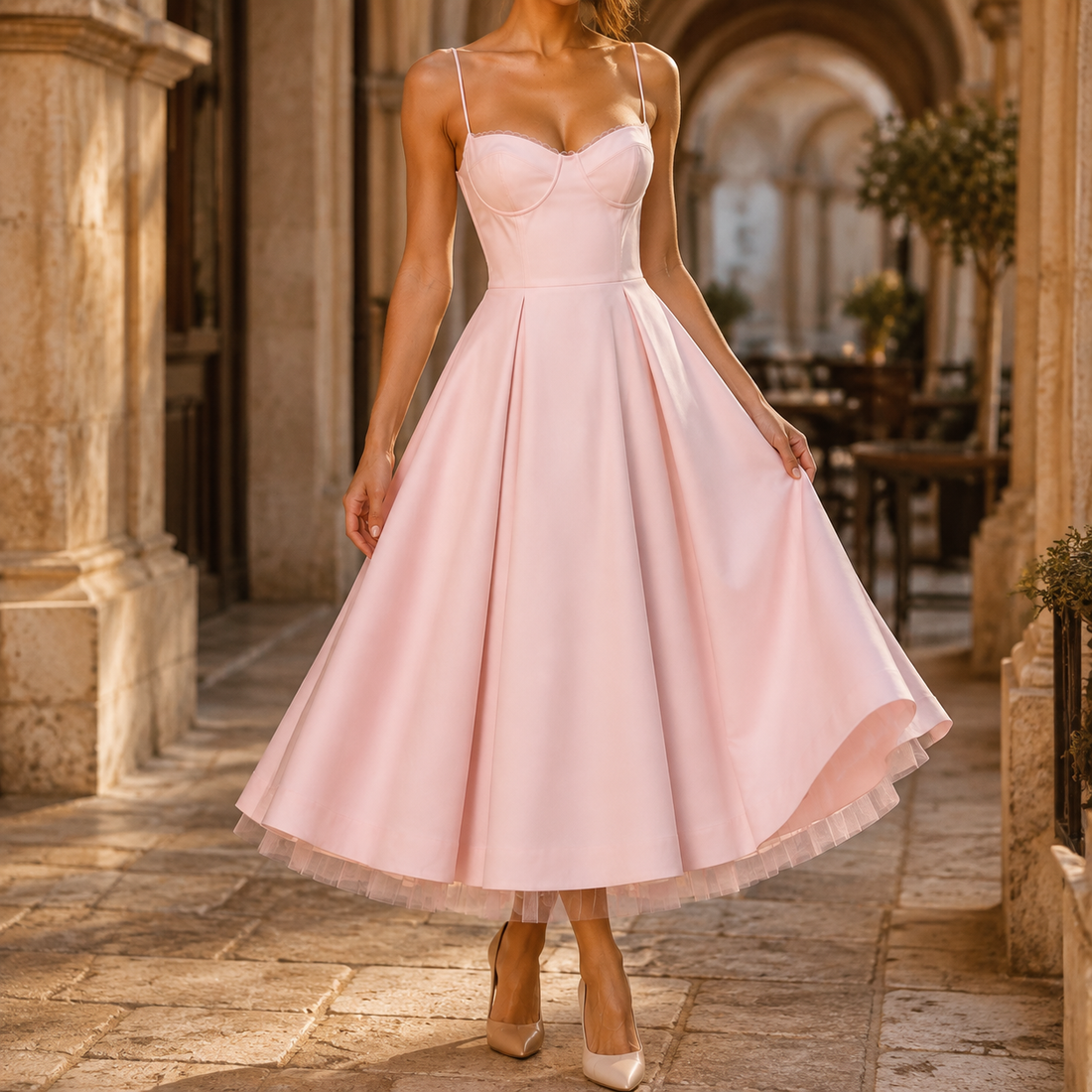 Tamsin-Skye Corset Midi Dress - Pink