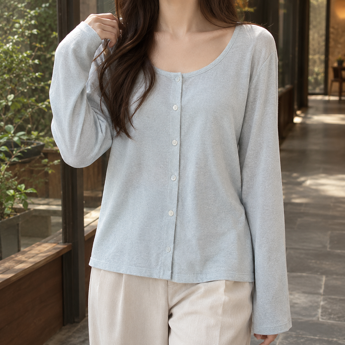 Michelle Linen Cardigan - Light Blue