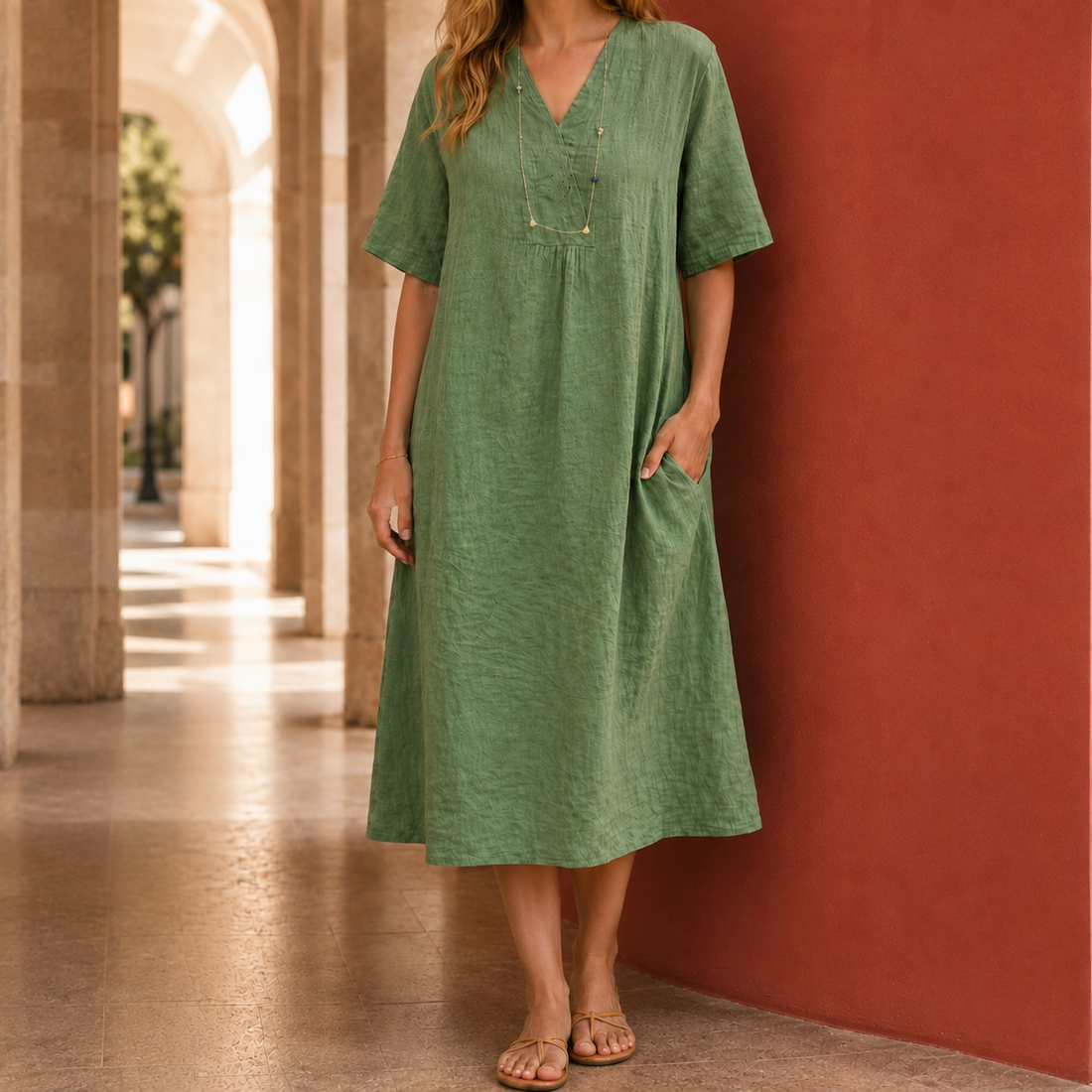 Lucille Relaxed Midi Dress - Dark Green