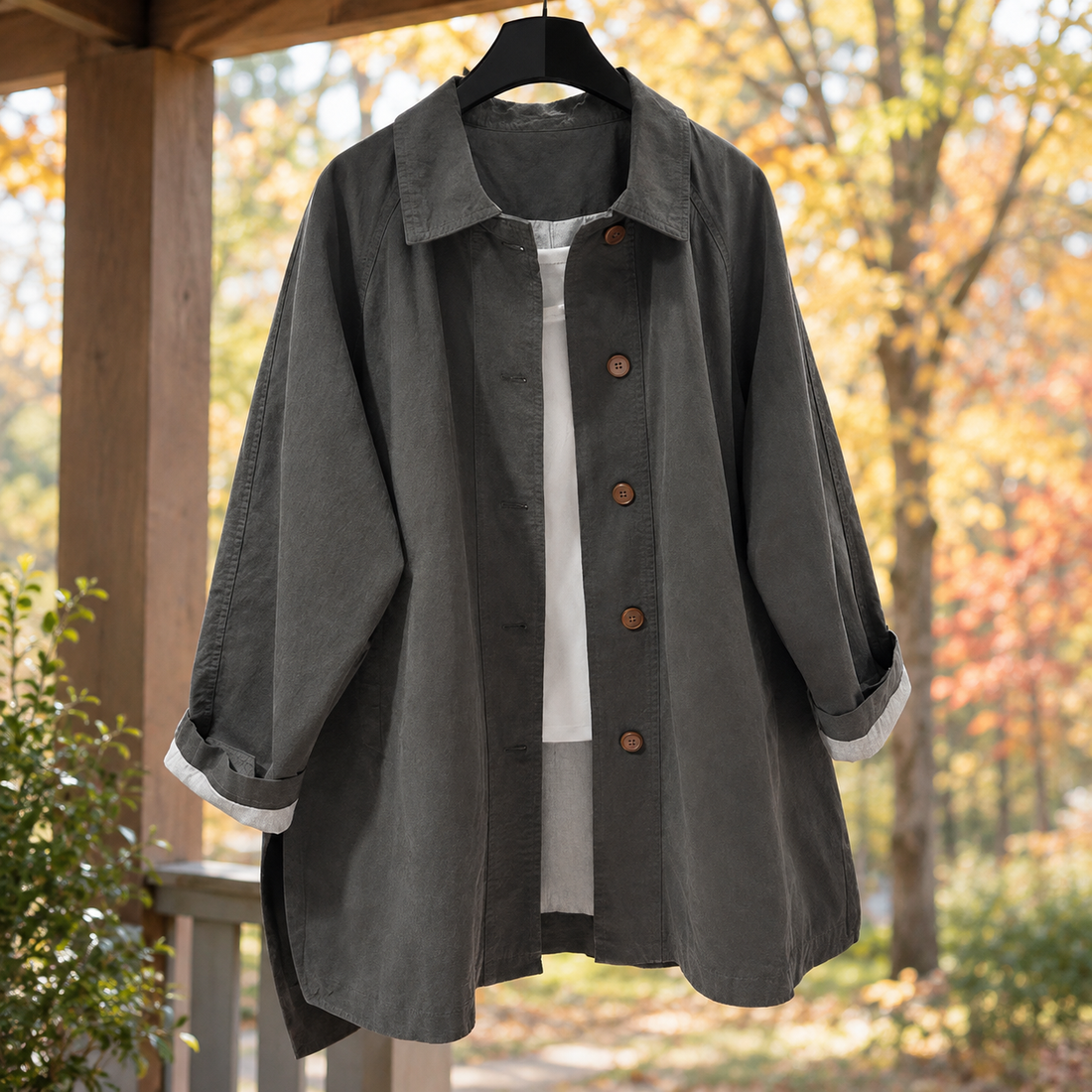 Genevieve-Sage Relaxed Overshirt - Gray