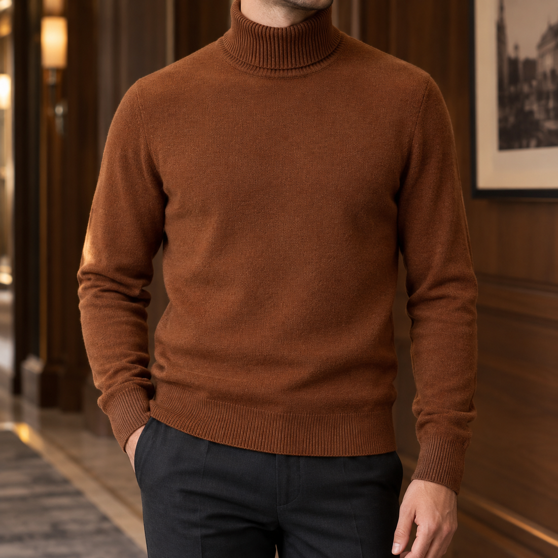 Barnabas Relaxed Turtleneck Sweater - Caramel Brown