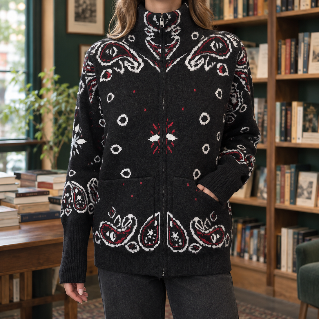 Ottilia Zip Front Sweater - Black