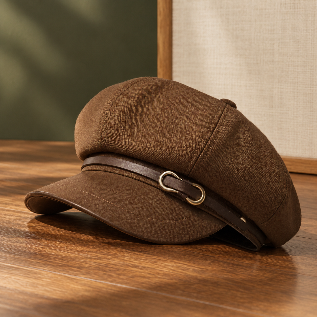 Prescott Buckle Newsboy Cap - Coffee