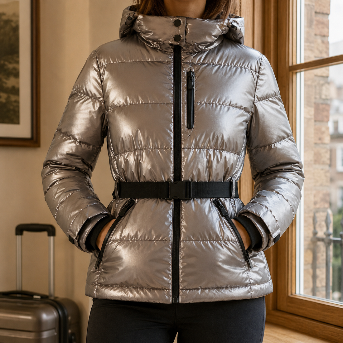 Georgina-Marie Belted Puffer Jacket - Silver