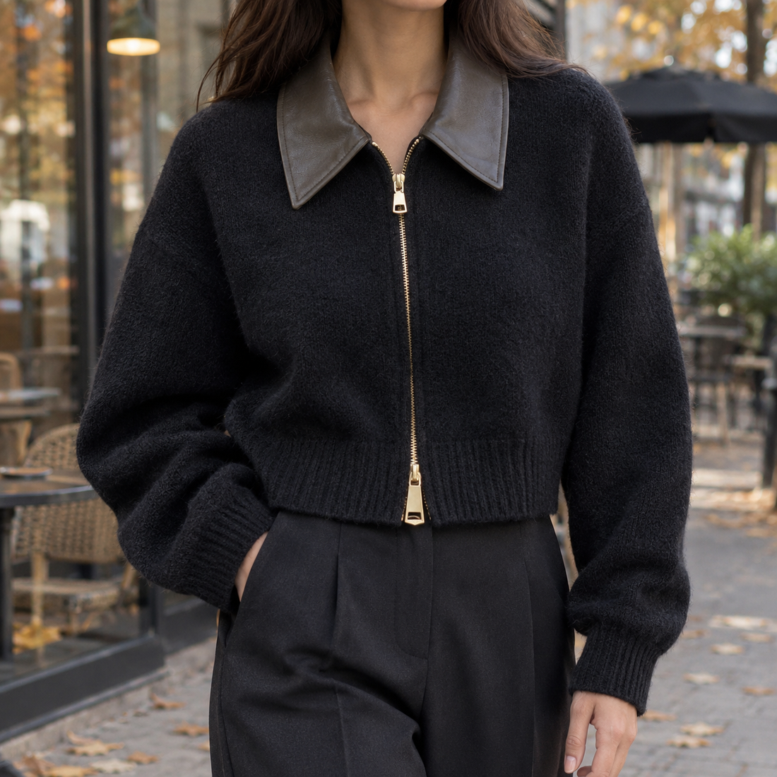 Francesca-Belle Collared Sweater - Black