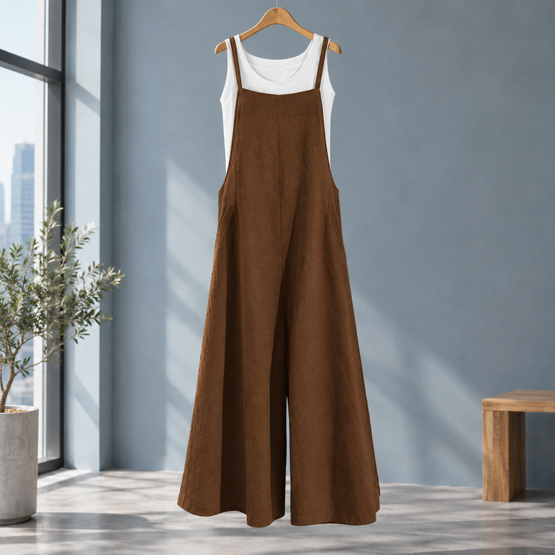 Autumn Wide Leg Jumpsuit - Brown