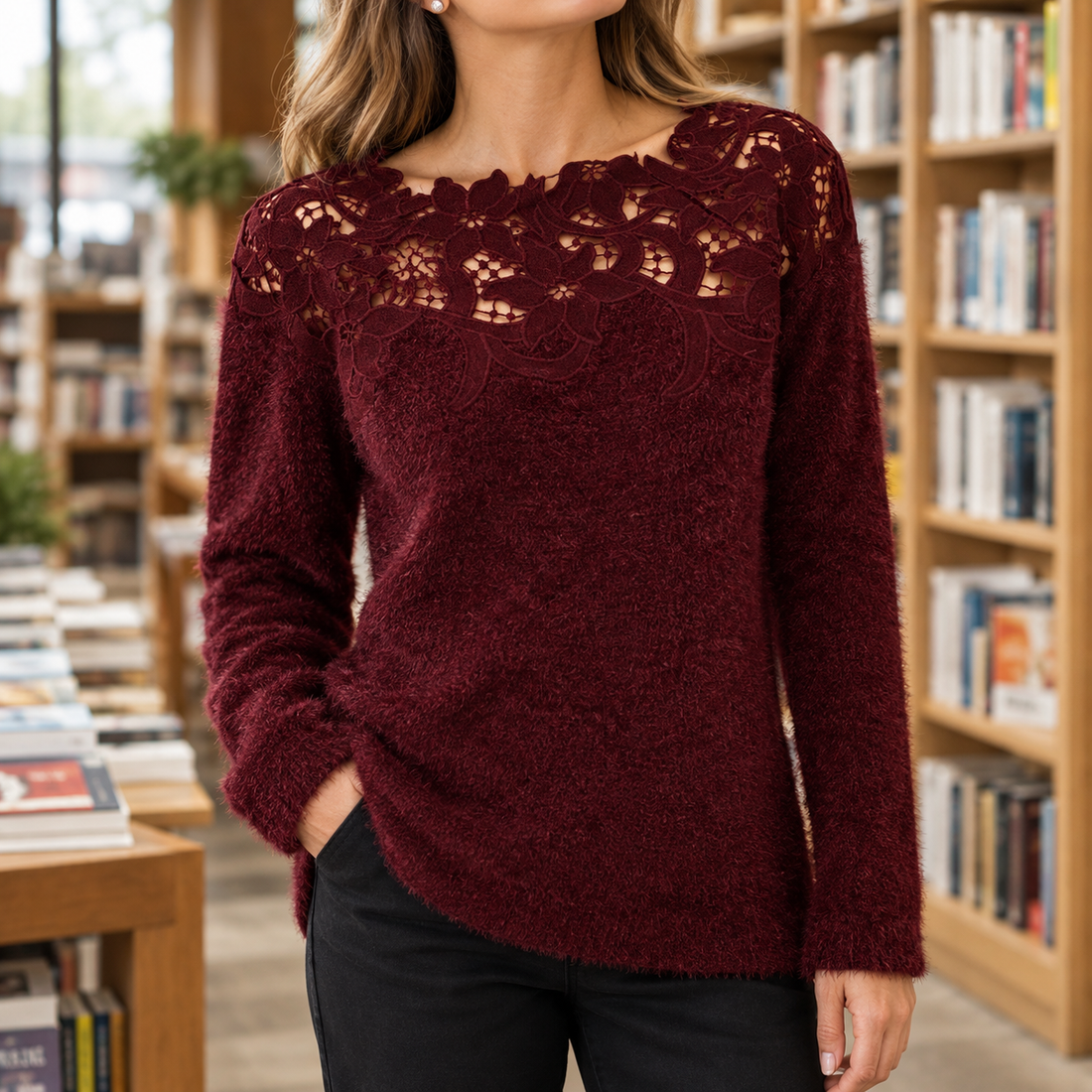 Camille-Faye Lace Sweater - Claret