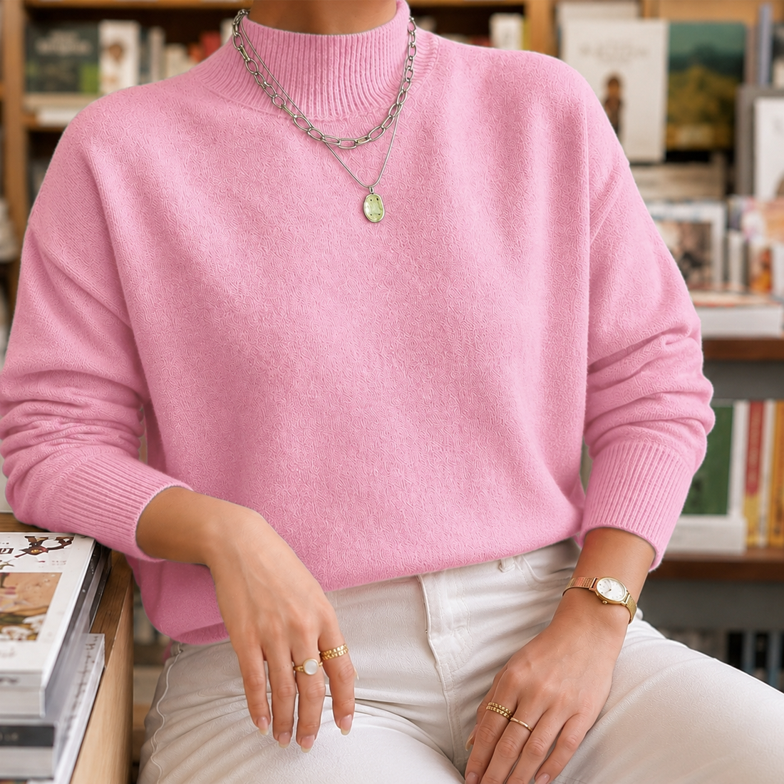 Olympia Mock Neck Sweater - Light Pink
