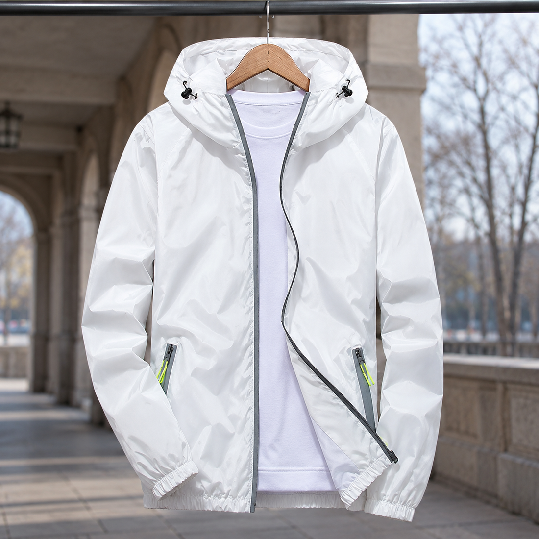 Odilon-Grey Reflective Zip Jacket - Reflective White