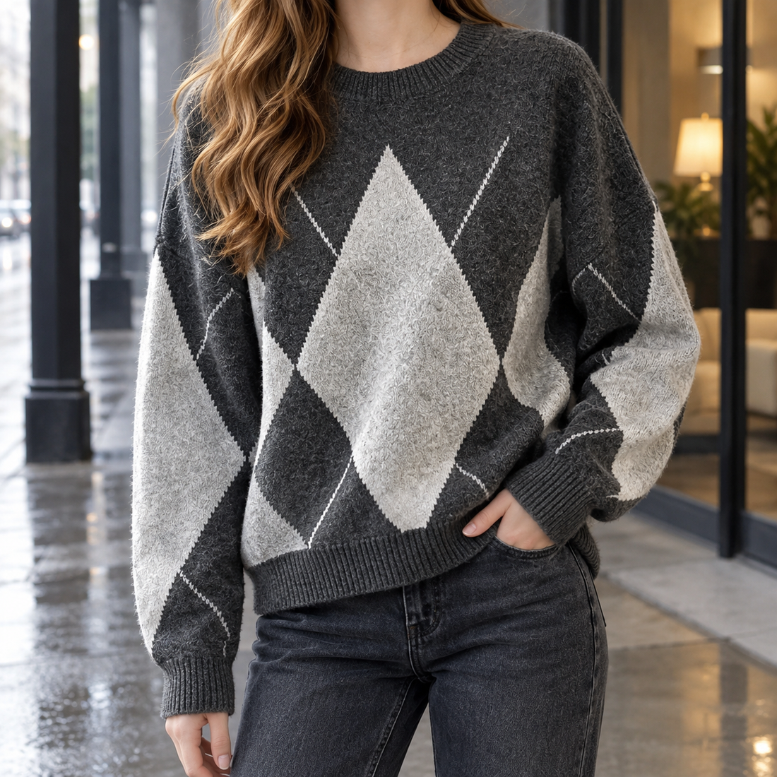 Nadia-June Argyle Sweater - Gray