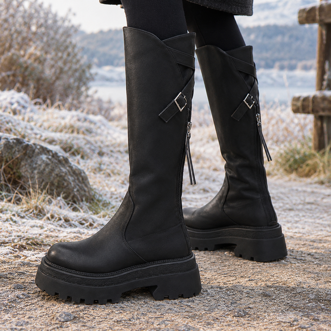Grosseto-Napoli Buckled Knee Boots - Black