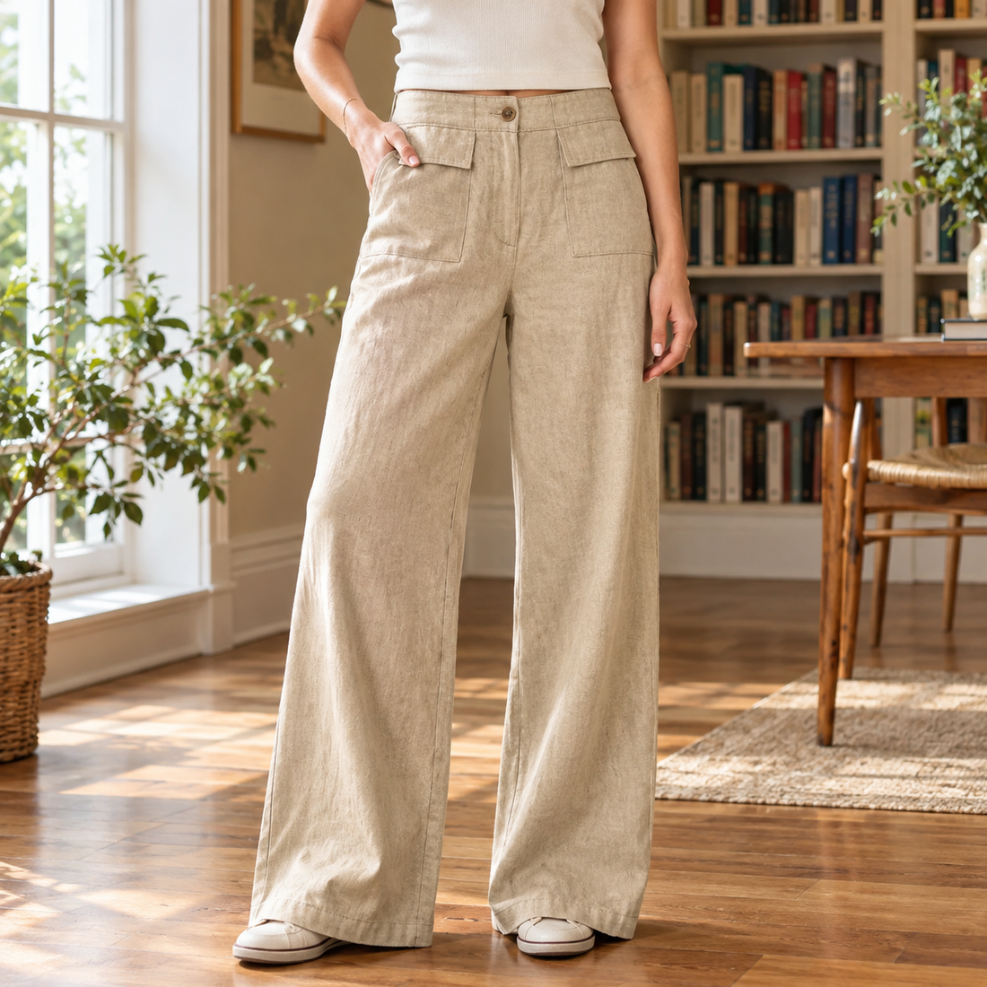 Avaline-Marie Wide Leg Pants - Beige